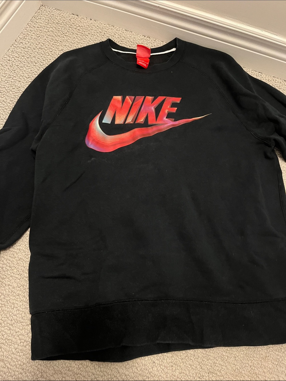 Nike Black Crewneck Sweatshirt with Red Gradient Swoosh